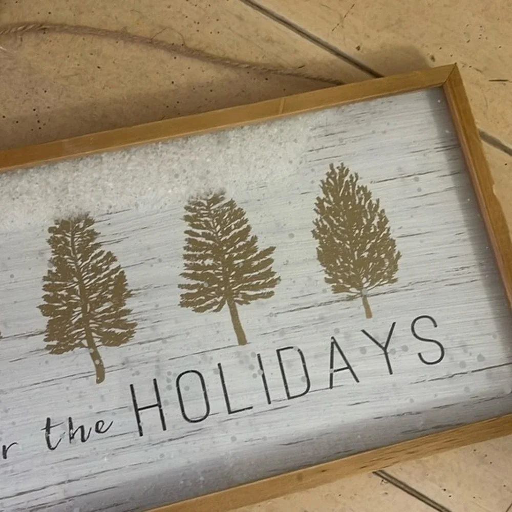 Place‎ & Time Home for the Holidays Wood Wall Sign Faux Snow Christmas Decor